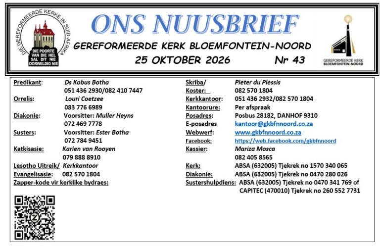Ons Nuusbrief 25 Oktober 2026